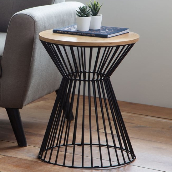 Jersey Round Wire Wooden Lamp Table In Oak