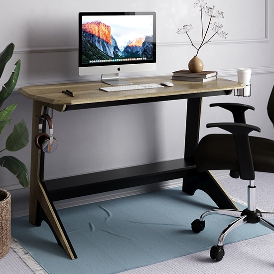 Jersey Wooden Computer Desk In Black And Oak