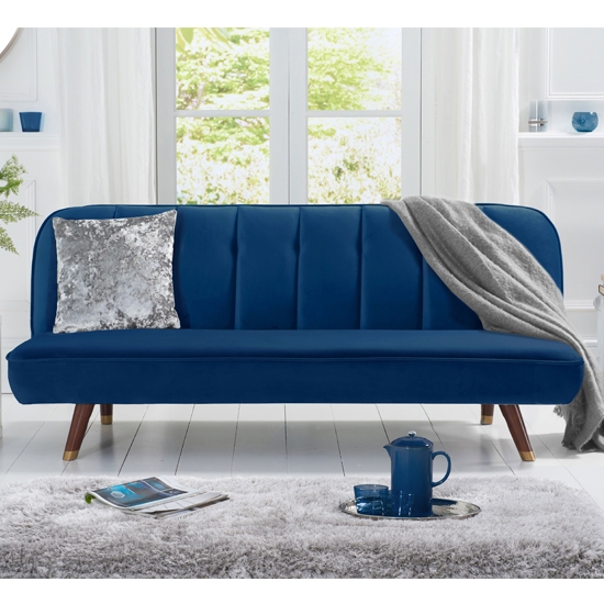 Jodie Velvet Upholstered Sofa Bed In Blue