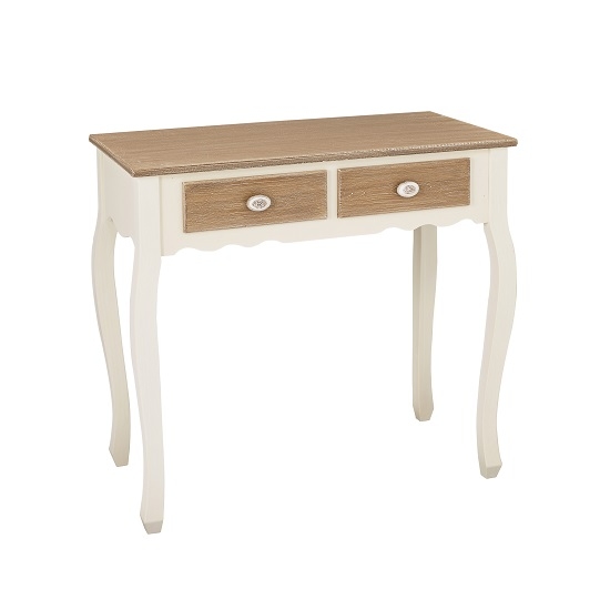 Juliette Wooden Console Table In Cream And Oak With 2 Drawers