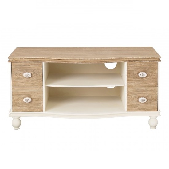 Juliette Wooden Tv Stand In Cream And Oak With 4 Drawers