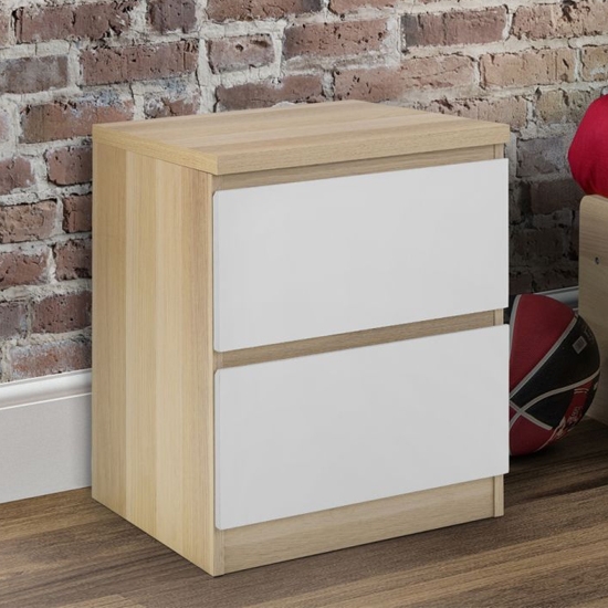 Jupiter Wooden 2 Drawers Bedside Cabinet In White And Oak