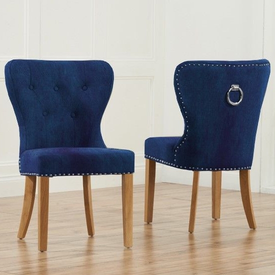 Kalim Blue Plush Studded Dining Chairs In Pair