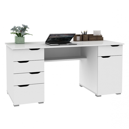 Kentucky Wooden Computer Desk In White Oak And Gloss White