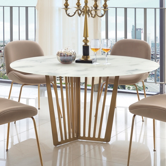 Kilmar Marble Effect Glass Dining Table With Stainless Steel Legs