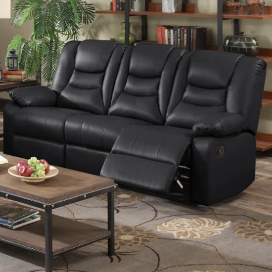 Kirk Bonded Pu Leather Recliner 3 Seater Sofa In Black