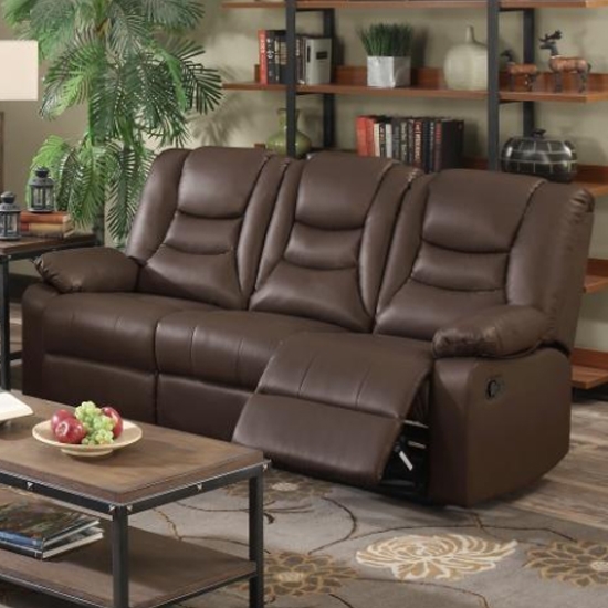 Kirk Bonded Pu Leather Recliner 3 Seater Sofa In Chocolate