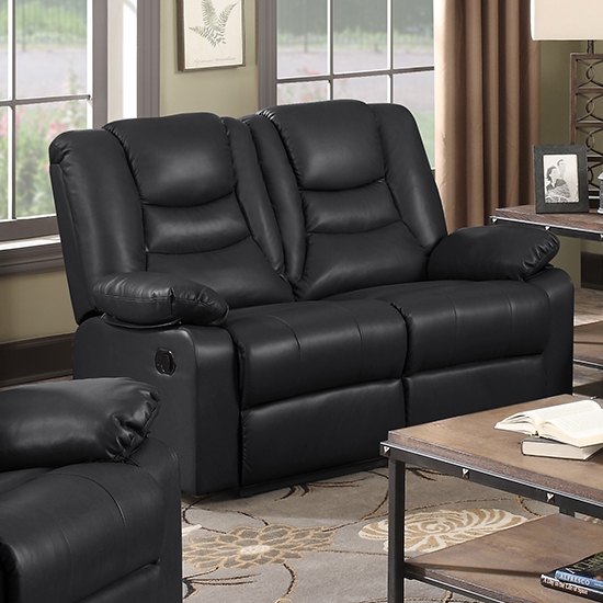 Kirk Pu Leather Recliner 2 Seater Sofa In Black