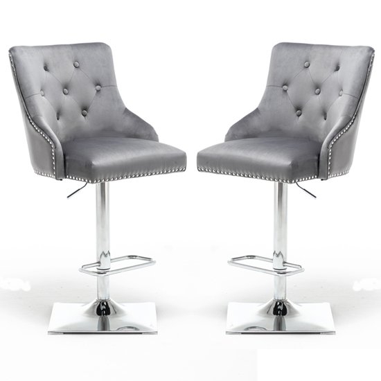 Knightsbridge Dark Grey Velvet Gas Lift Bar Stool In Pair