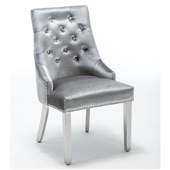 Knightsbridge Knocker Back Velvet Dining Chair In Shimmer Grey