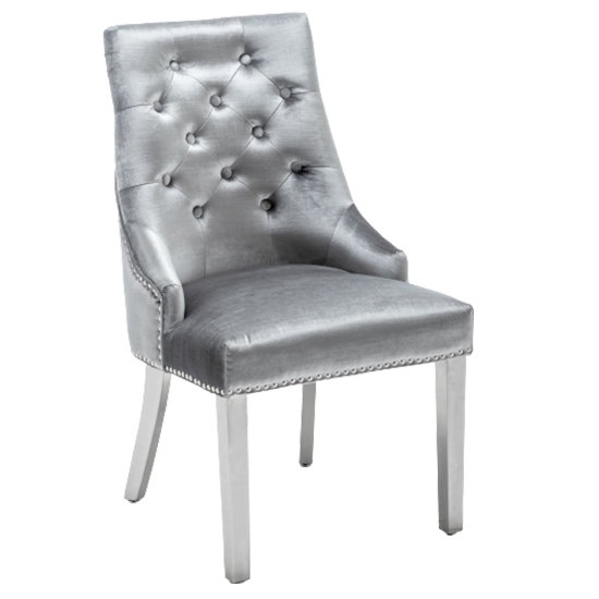 Knightsbridge Knocker Back Velvet Upholstered Dining Chair In Shimmer Grey