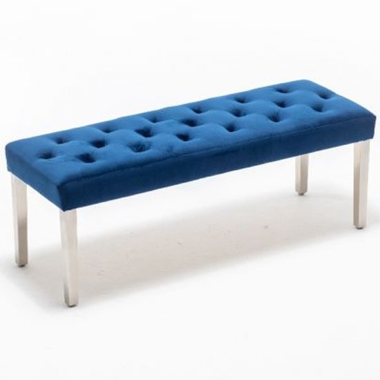 Knightsbridge Velvet Dining Bench In Blue