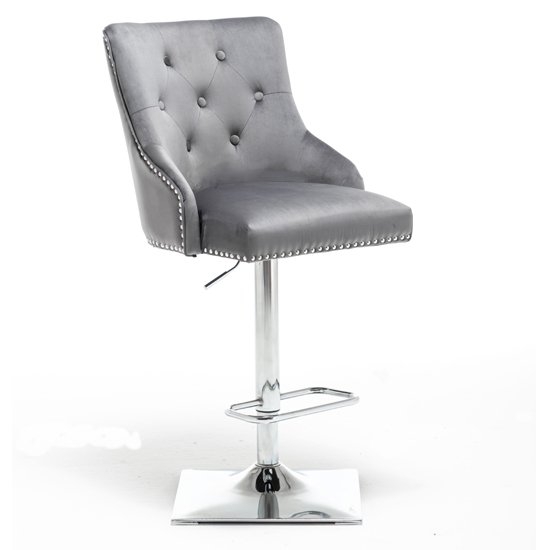 Knightsbridge Velvet Gas Lift Bar Stool In Dark Grey