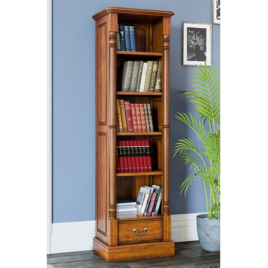 La Reine Narrow Wooden Alcove Bookcase In Distressed Light Brown