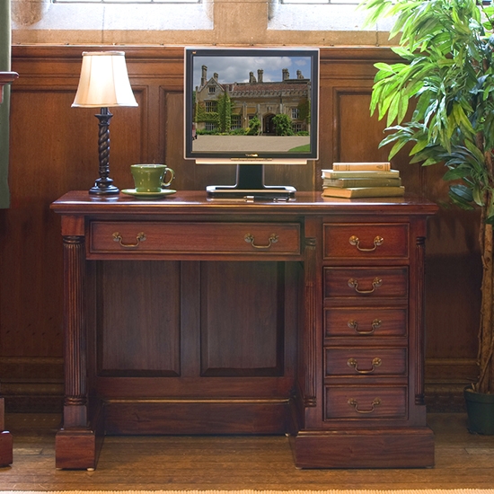 La Roque Wooden Single Pedestal Computer Desk In Mahogany
