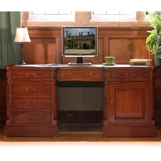 La Roque Wooden Twin Pedestal Computer Desk In Mahogany