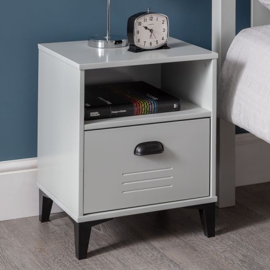 Lakers Locker Wooden 1 Drawer Bedside Cabinet In Grey Metal Effect