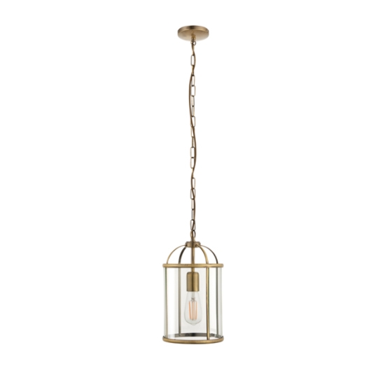 Lambeth Clear Glass Ceiling Pendant Light In Antique Brass