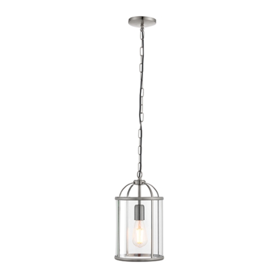 Lambeth Clear Glass Ceiling Pendant Light In Satin Nickel