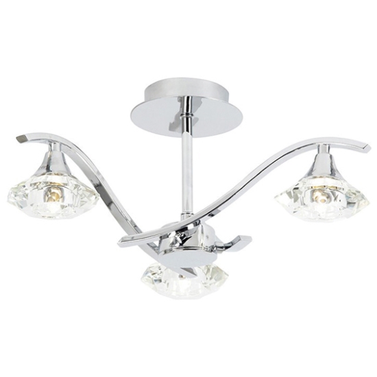 Langella 3 Lights Clear Crystal Semi Flush Ceiling Light In Chrome