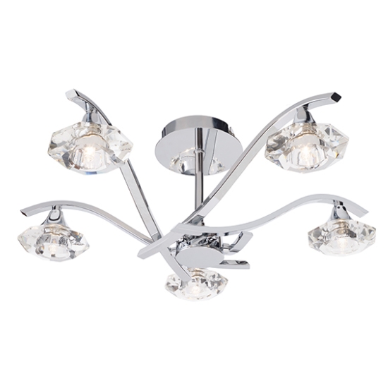 Langella 5 Lights Clear Crystal Semi Flush Ceiling Light In Chrome