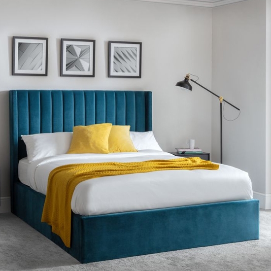 Langham Velvet Storage Double Bed In Teal