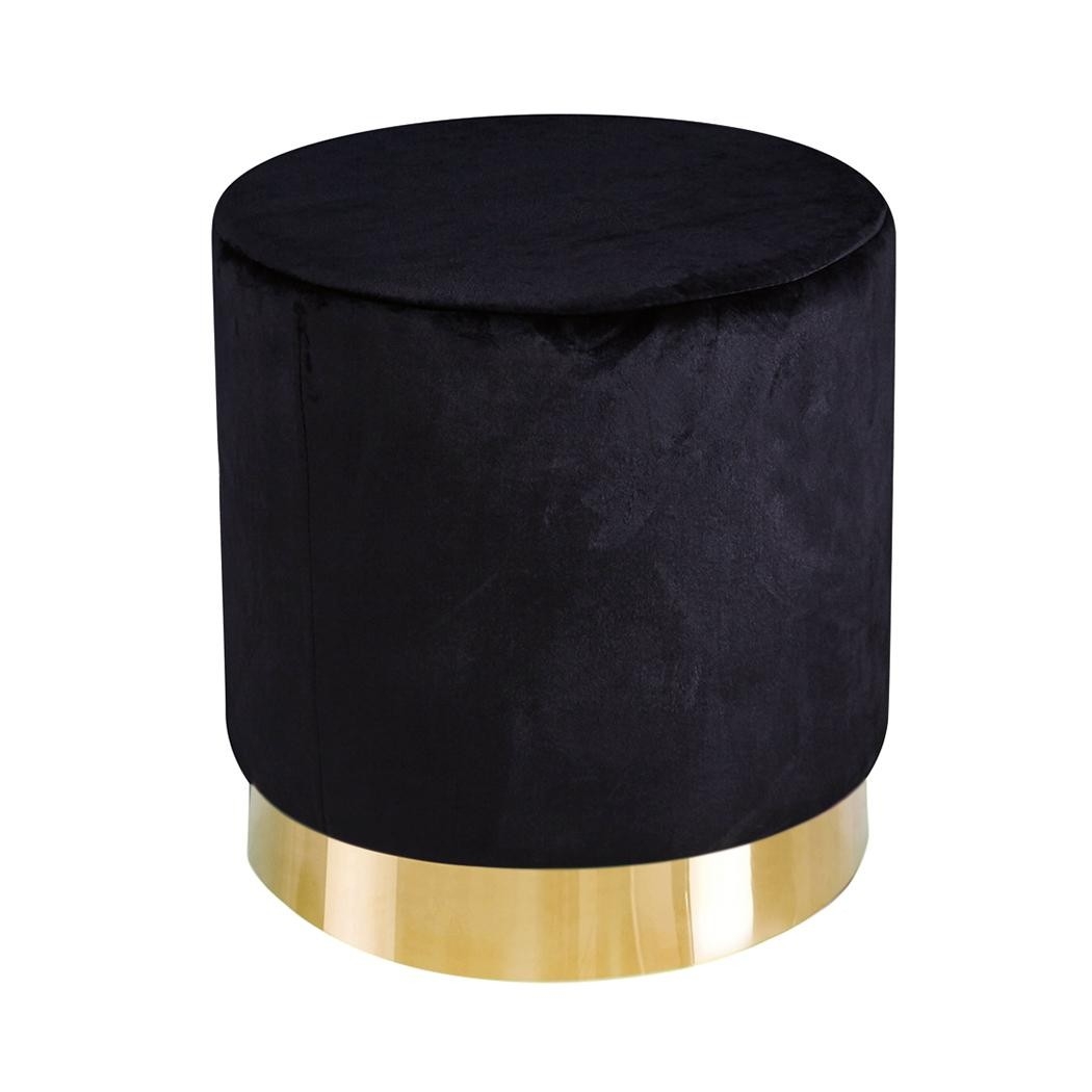 Lara Black Velvet Pouffe With Golden Metal Base