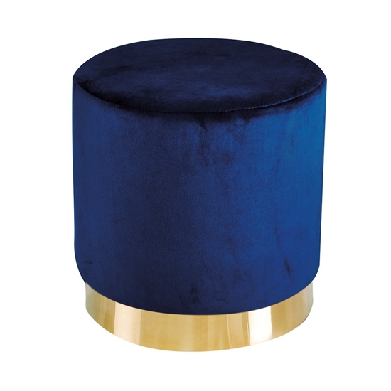 Lara Royal Blue Velvet Pouffe With Golden Metal Base