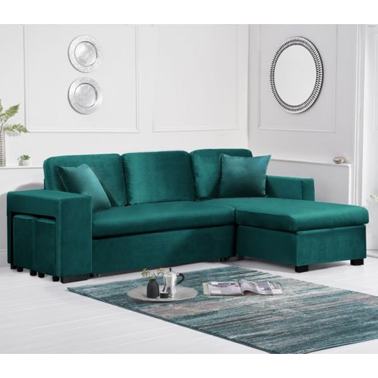 Lara Velvet Upholstered Reversible Chaise Sofa Bed In Green