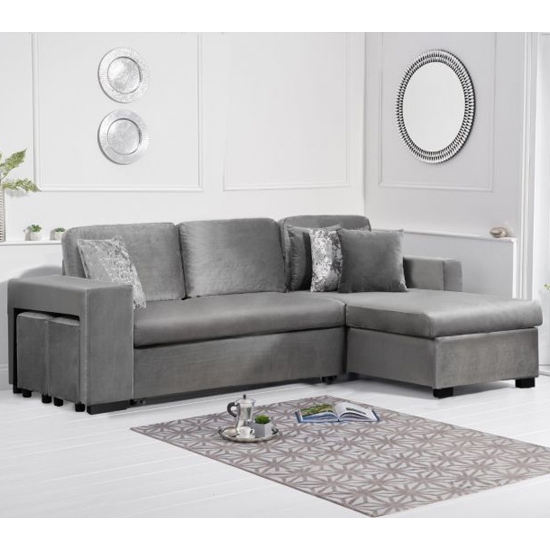 Lara Velvet Upholstered Reversible Chaise Sofa Bed In Grey