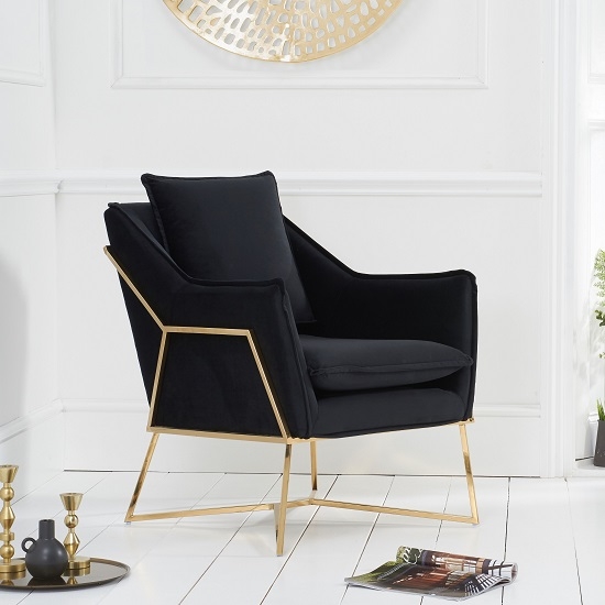 Larna Black Velvet Bedroom Chair With Gold Metal Legs