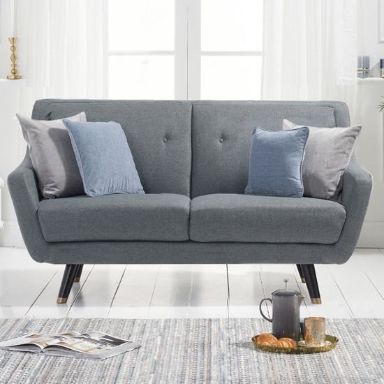 Laura Linen Fabric Upholstered 2 Seater Sofa In Grey