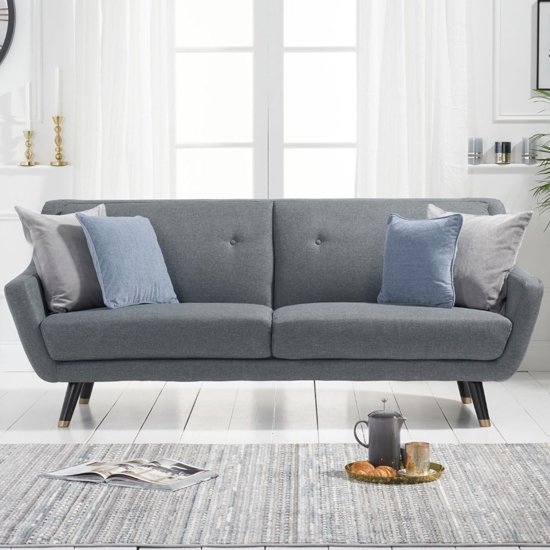 Laura Linen Fabric Upholstered 3 Seater Sofa In Grey