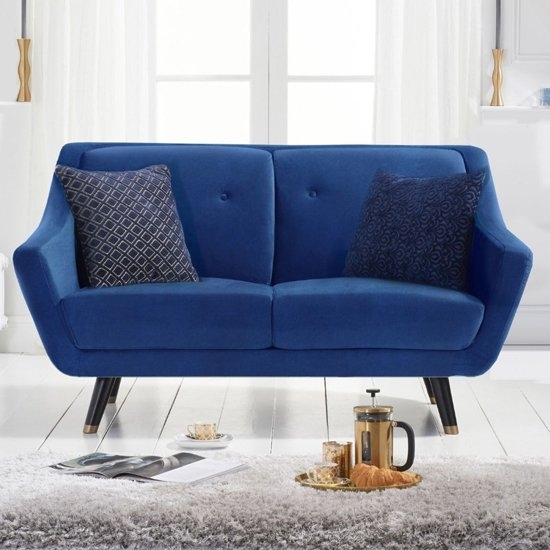 Laura Velvet Upholstered 2 Seater Sofa In Blue