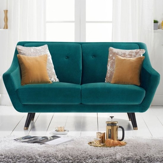 Laura Velvet Upholstered 2 Seater Sofa In Green