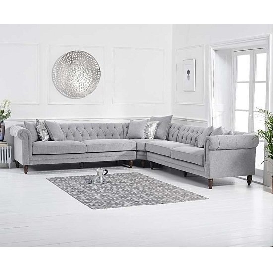 Lauren Linen Fabric Upholstered Corner Sofa In Grey