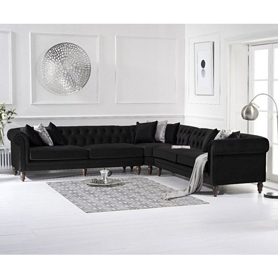 Lauren Velvet Upholstered Corner Sofa In Black