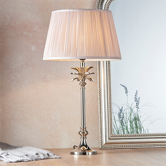 Leaf And Freya Medium Dusky Pink Shade Table Lamp In Polished Nickel