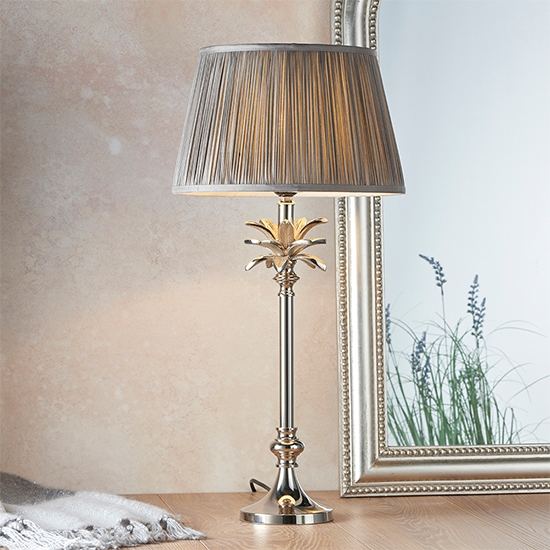 Leaf And Freya Small Charcoal Shade Table Lamp In Polished Nickel