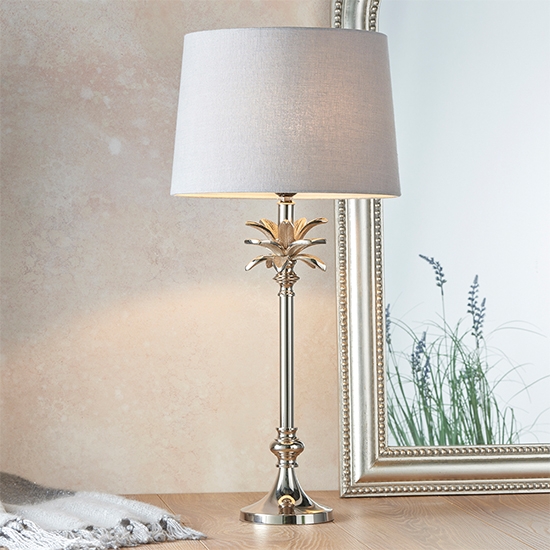 Leaf And Mia Small Charcoal Shade Table Lamp In Polished Nickel