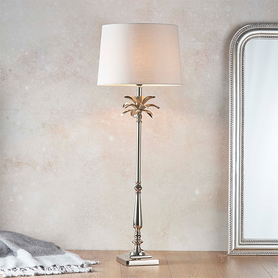 Leaf And Mia Tall Natural Shade Table Lamp In Polished Nickel