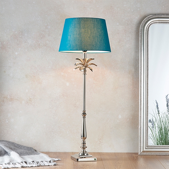 Leaf And Evie Green Shade Table Lamp In Polished Nickel