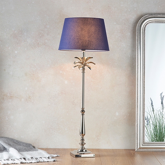 Leaf And Evie Navy Shade Table Lamp In Polished Nickel