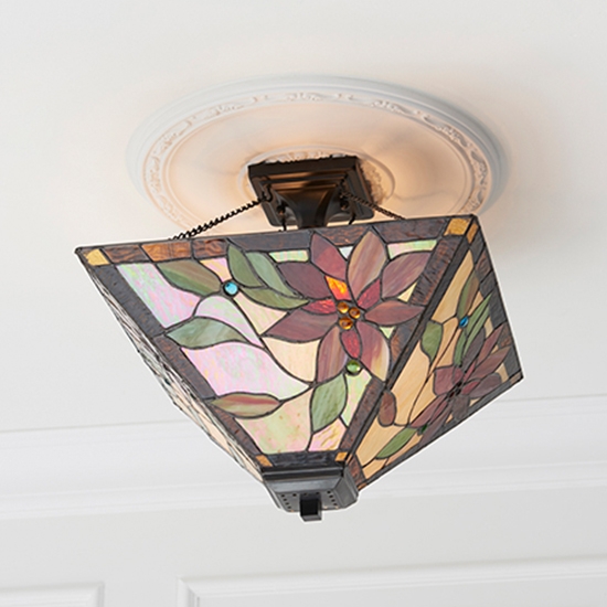 Lelani Medium 2 Lights Tiffany Glass Semi Flush Ceiling Light In Dark Bronze