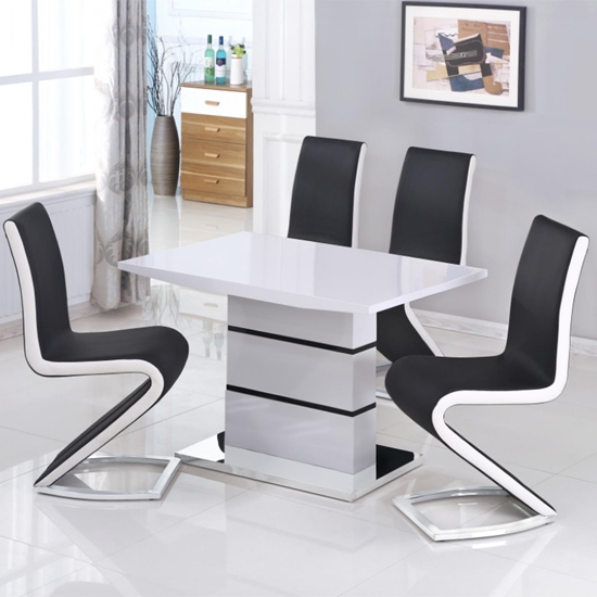 Leona Wooden Dining Table In White High Gloss With 4 Aldridge Chairs