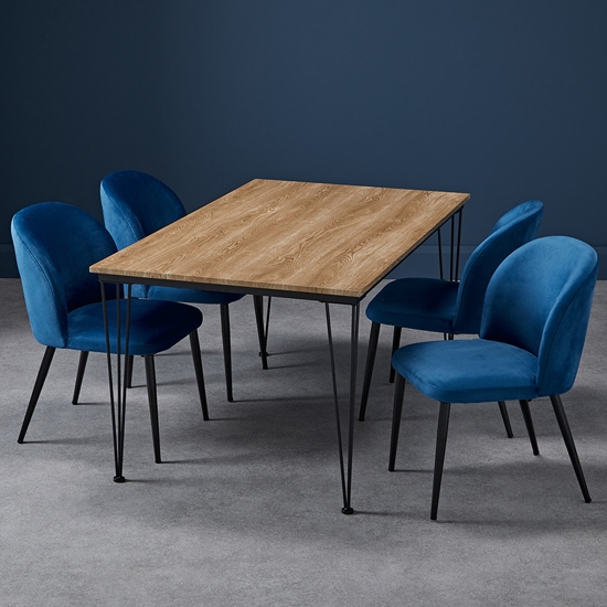 Liberty Medium Wooden Dining Table In Oak With 4 Zara Blue Chairs