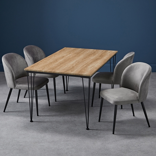 Liberty Medium Wooden Dining Table In Oak With 4 Zara Grey Chairs