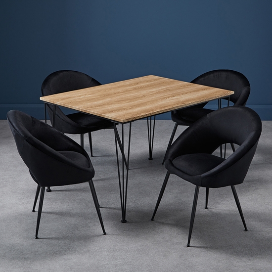 Liberty Small Wooden Dining Table In Oak With 4 Lulu Black Chairs