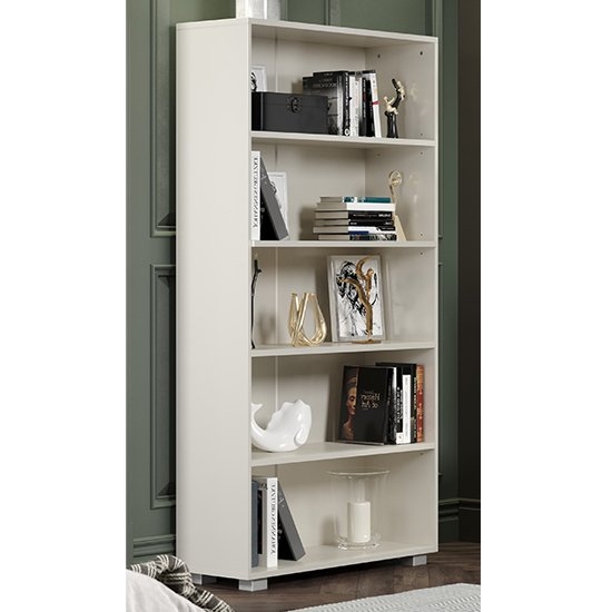 Lido Wooden Tall Bookcase In White High Gloss