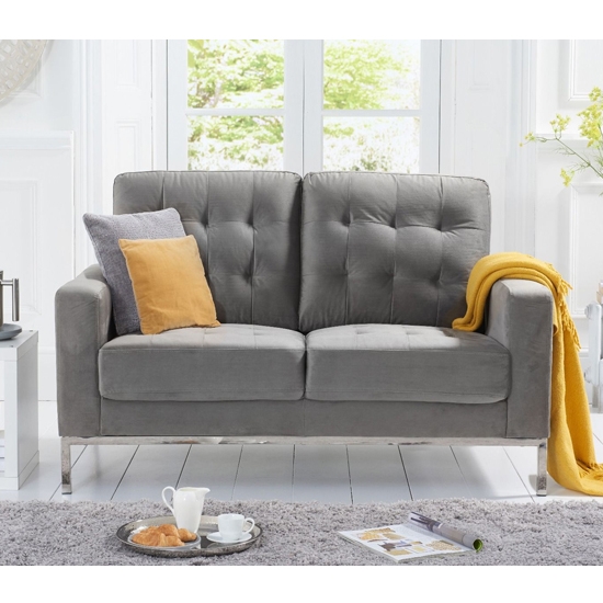 Lillian Velvet Upholstered 2 Seater Sofa In Grey